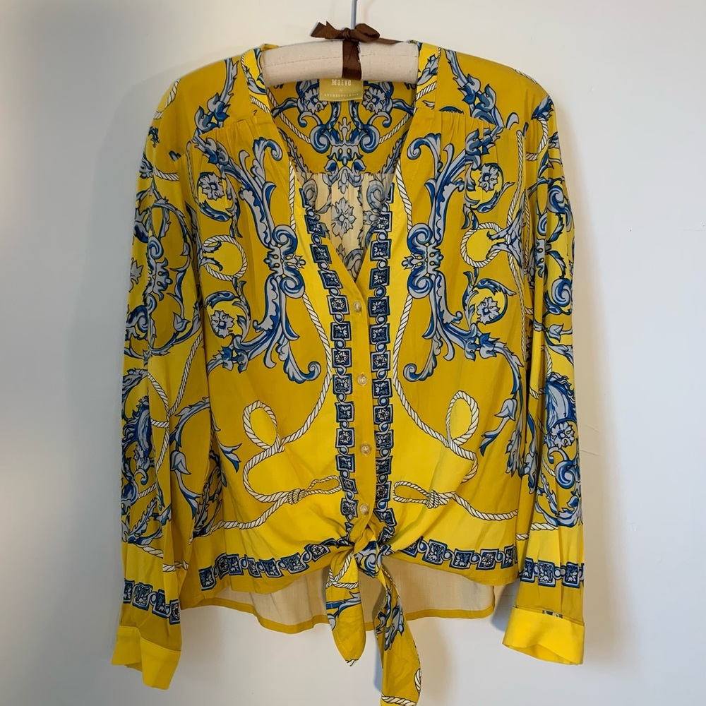 Anthro Maeve Tie Front Equestrian Blouse